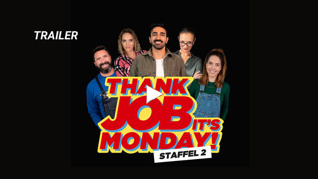 5 Darsteller der zweiten Staffel von Thank Job its Monday stehen auf schwarzem Hintergrund