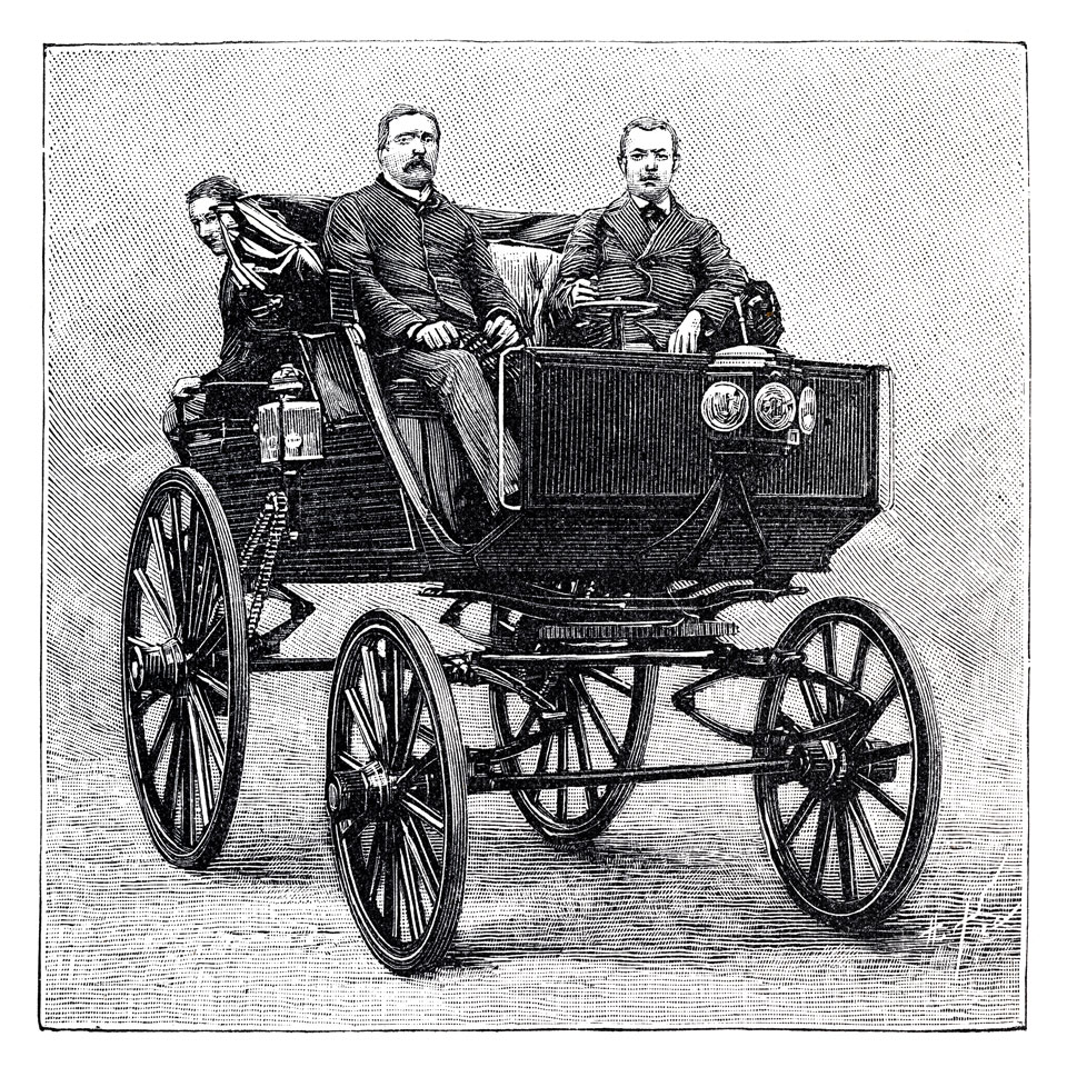 Illustration historisches E-Auto 1894 (Foto: Grafissimo-iStock.com)