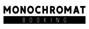 Firmenbezeichnung in Druckschrift, fettgedruckt, das Wort Booking in schwarzem Balken