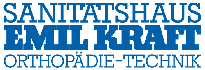 Logo mit blauem Text: "Sanitätshaus Emil Kraft Orthopädie-Technik" auf weißem Hintergrund.