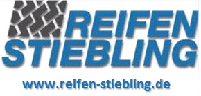 Logo von Reifen Stiebling mit Reifenprofil-Icon und Website „www.reifen-stiebling.de“.