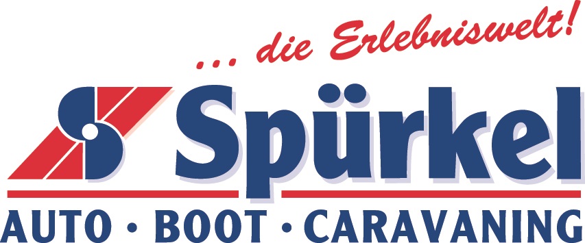 Logo von Spürkel mit S-Icon, Slogan „die Erlebniswelt!“ und Text „Auto, Boot, Caravaning“.