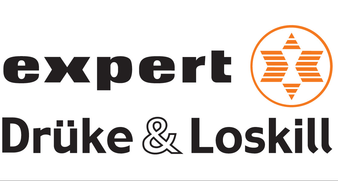 Logo von expert Drüke & Loskill mit schwarzer Schrift und orangefarbenem Sternsymbol.