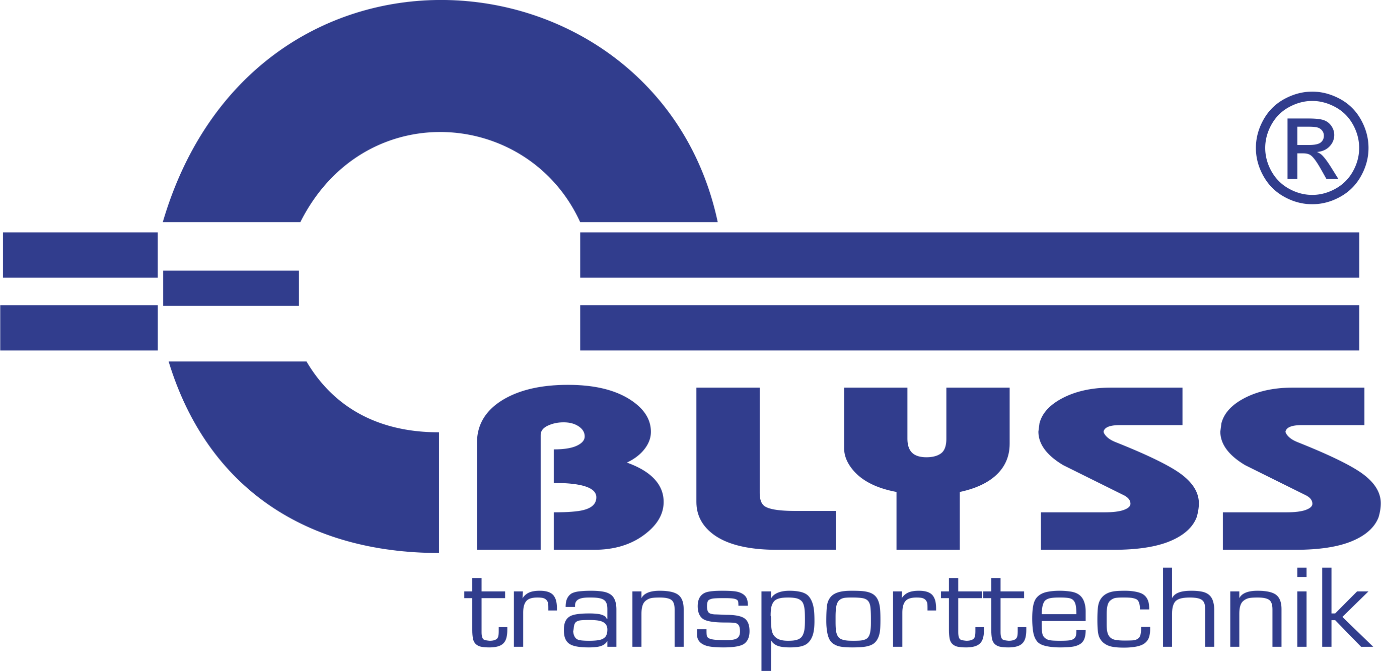 Logo von Blyss Transporttechnik in Blau mit stilisiertem Symbol und Schriftzug.
