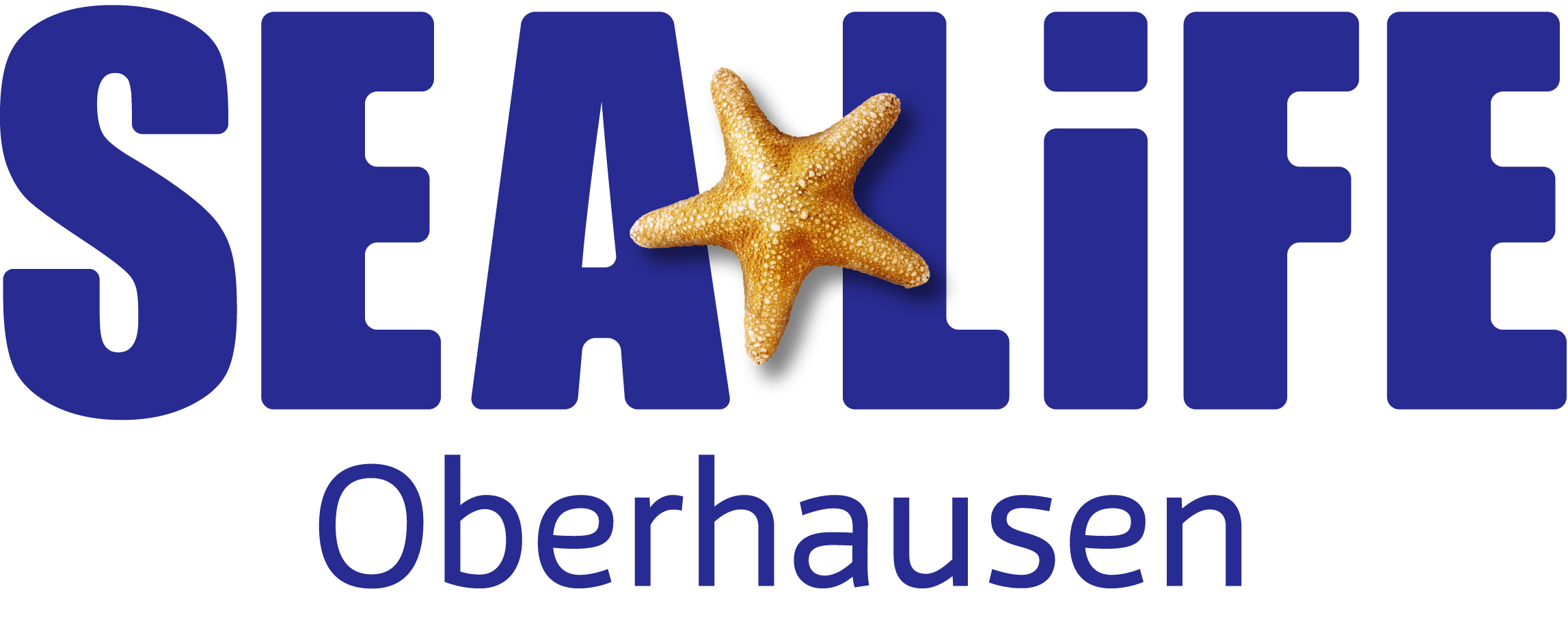 Logo von SEA LIFE Oberhausen mit blauem Schriftzug und einem orangefarbenen Seestern.